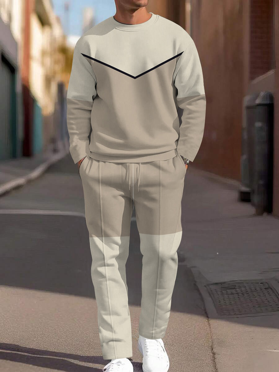 Men's fashion casual geometric printed hoodie two-piece set