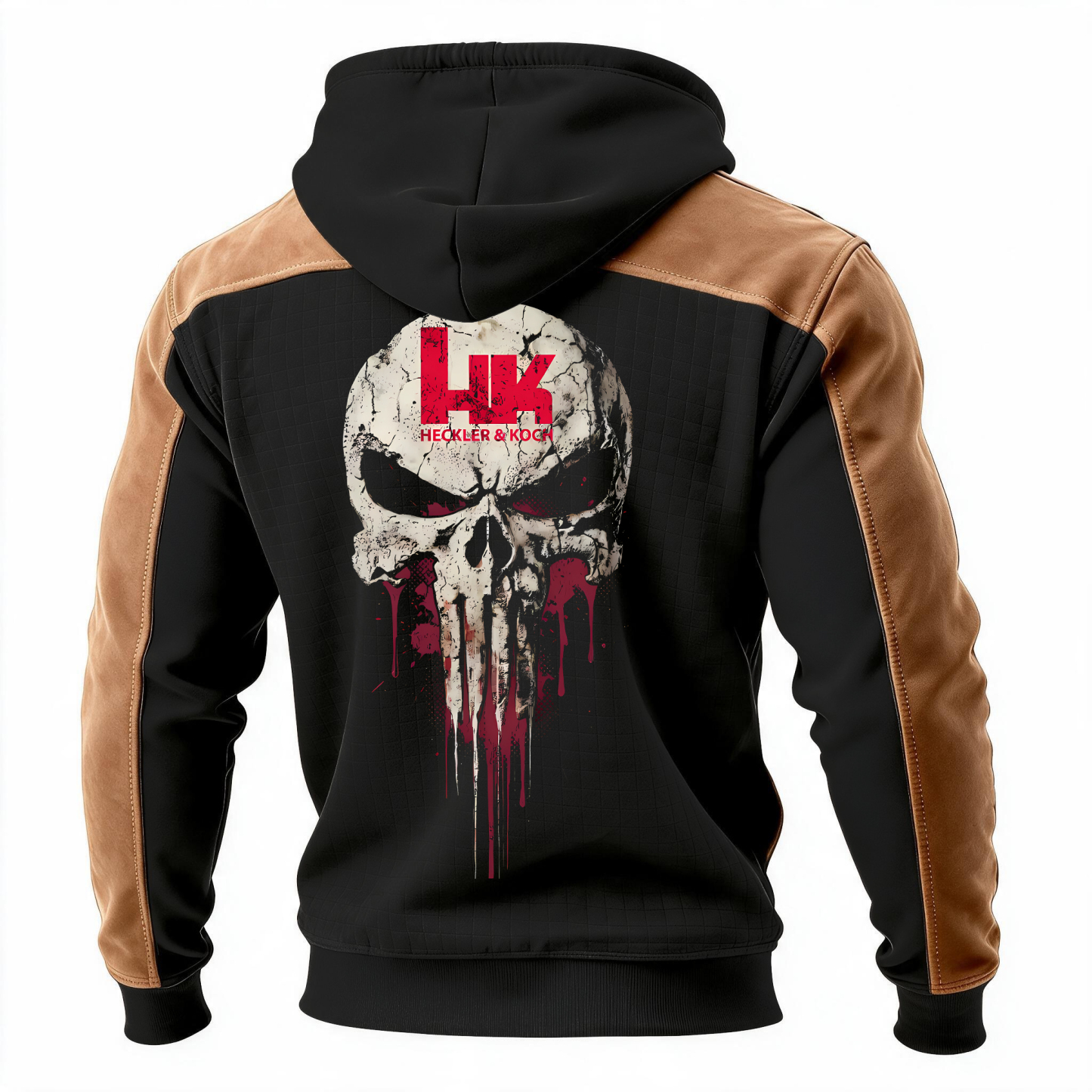 HK Skull Printed Fleece-lined Unisex Color-Blocked Hoodie