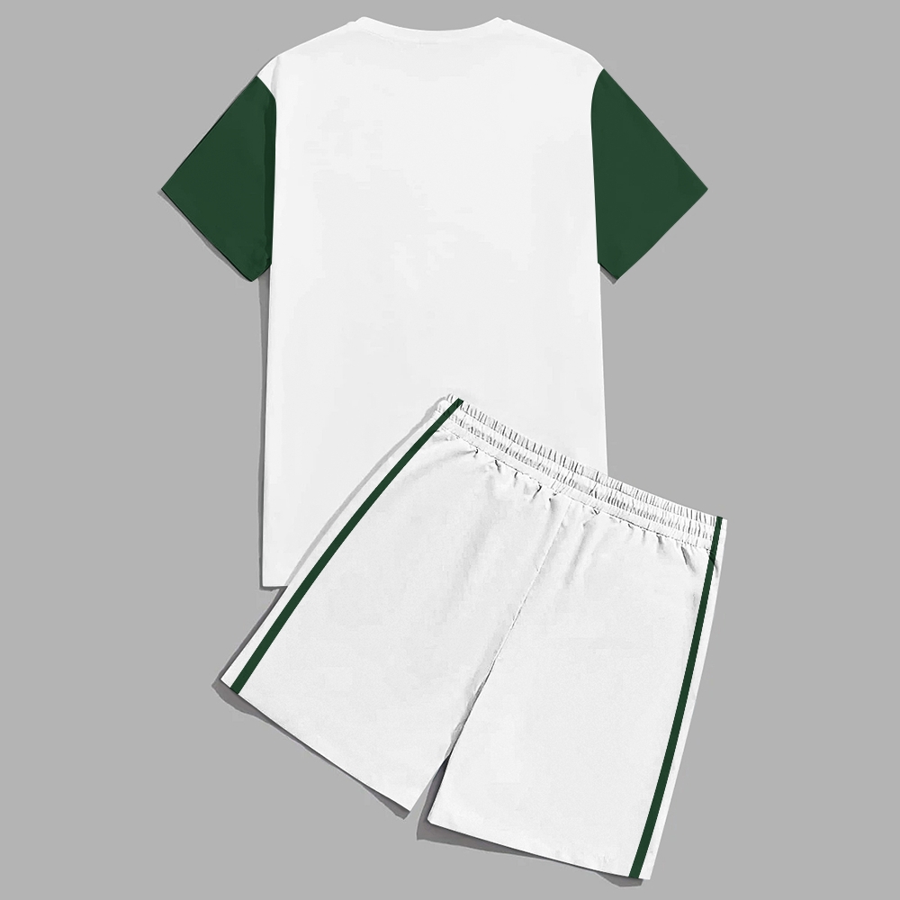 Men's fashion casual geometric print short sleeve two-piece set