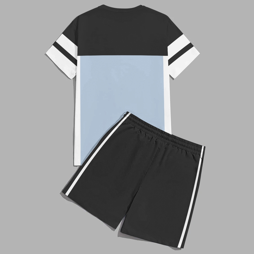 Men's fashion casual geometric print short sleeve two-piece set