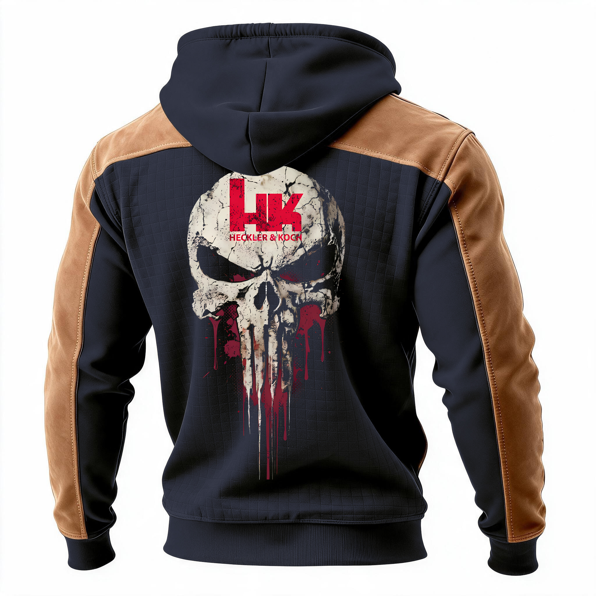 HK Skull Printed Fleece-lined Unisex Color-Blocked Hoodie
