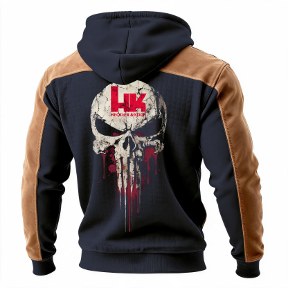 HK Skull Printed Fleece-lined Unisex Color-Blocked Hoodie