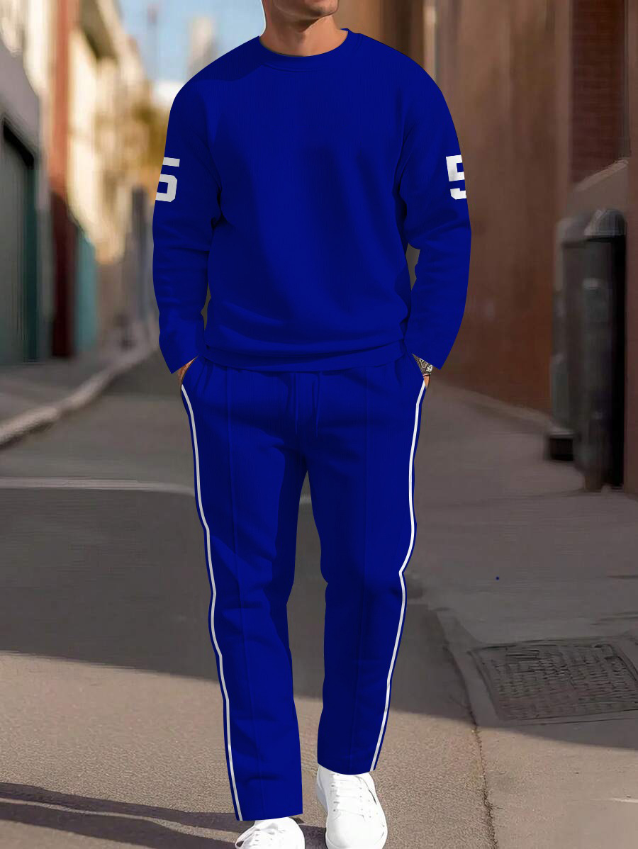 Men's fashion casual geometric printed hoodie two-piece set