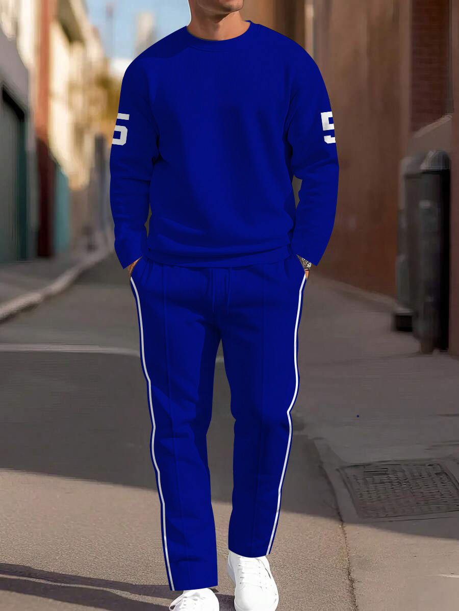 Men's fashion casual geometric printed hoodie two-piece set