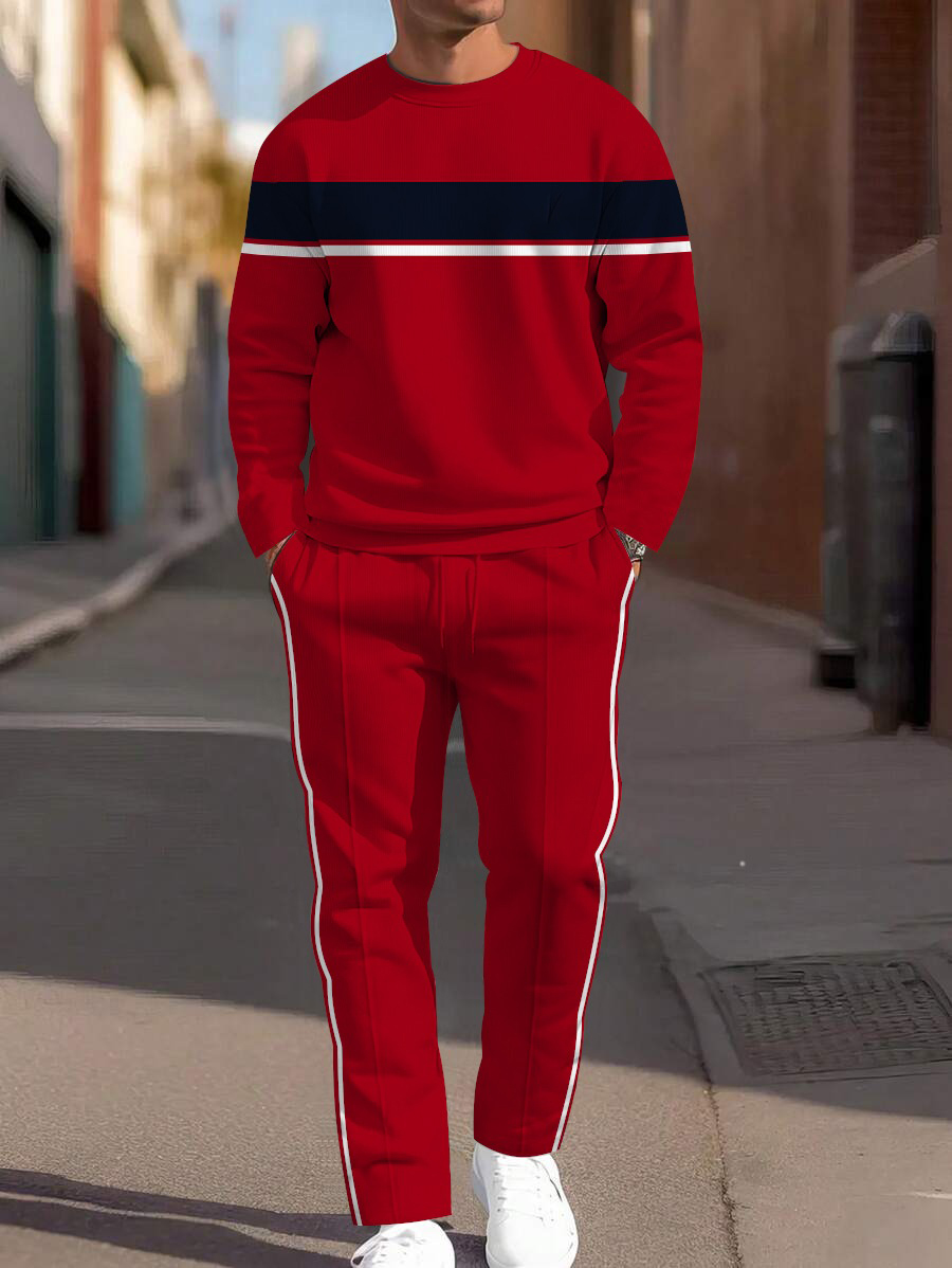 Men's fashion casual geometric printed hoodie two-piece set