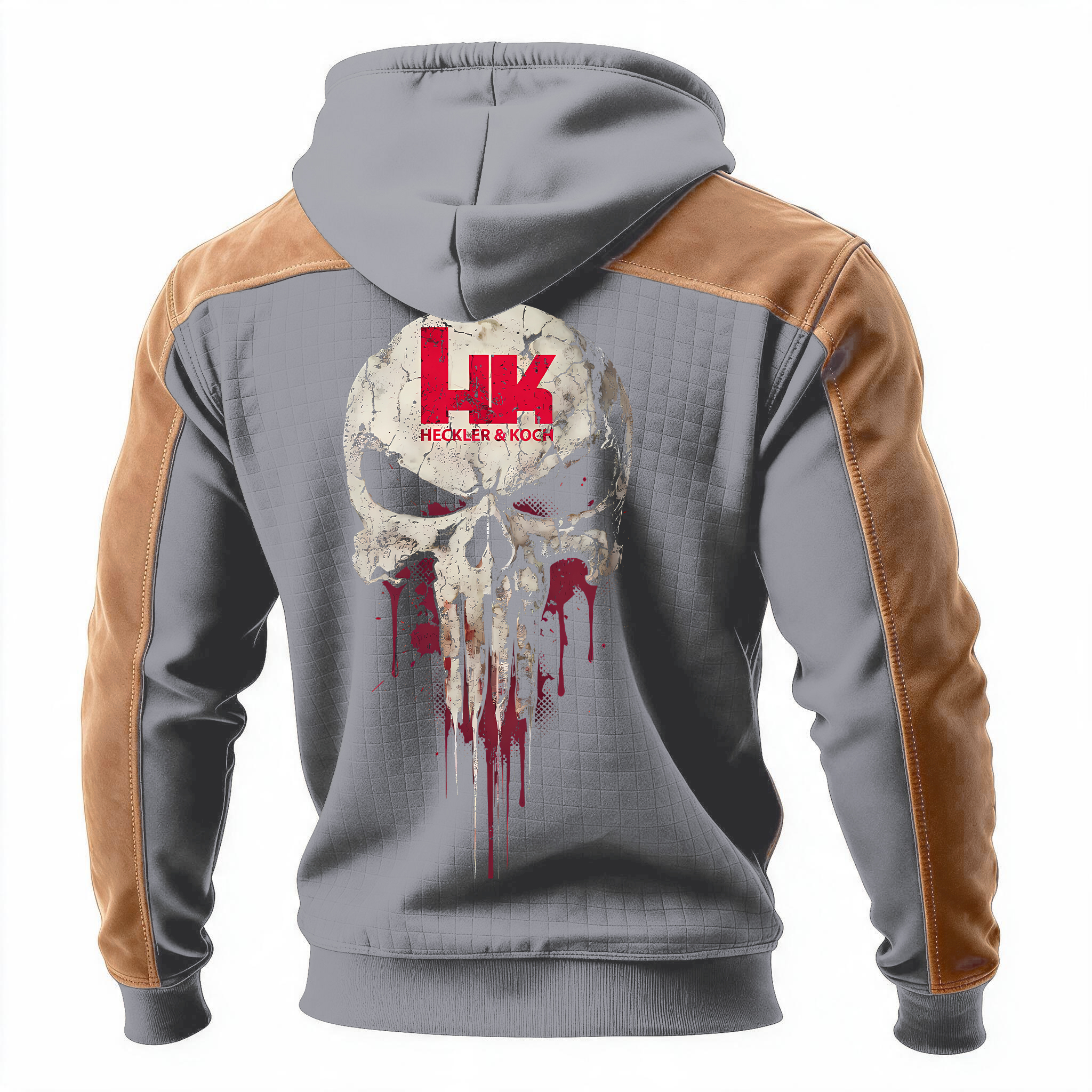 HK Skull Printed Fleece-lined Unisex Color-Blocked Hoodie