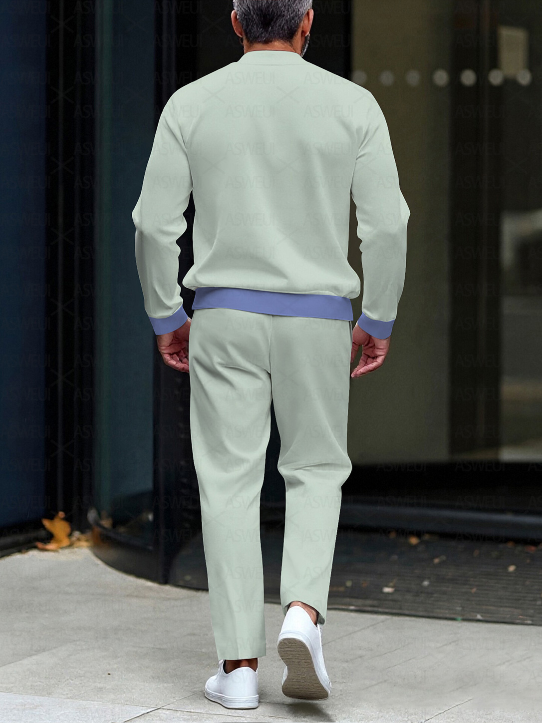 Men's fashion casual geometric print long sleeve zipper two-piece set