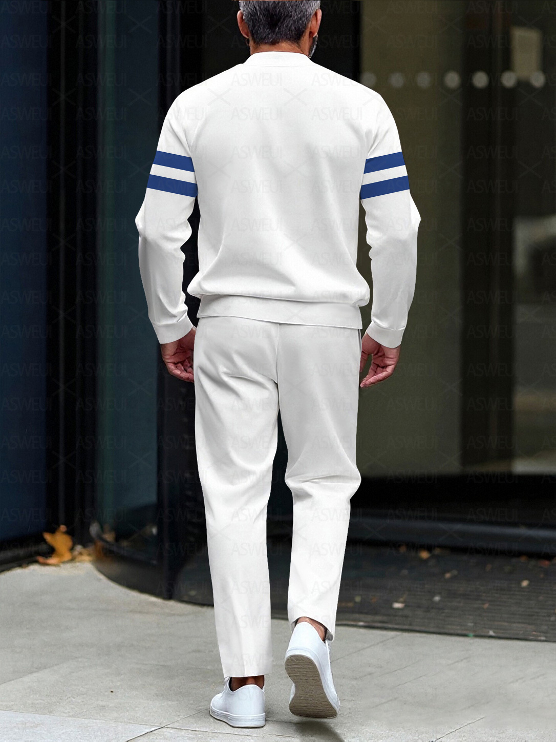 Men's fashion casual geometric print long sleeve zipper two-piece set