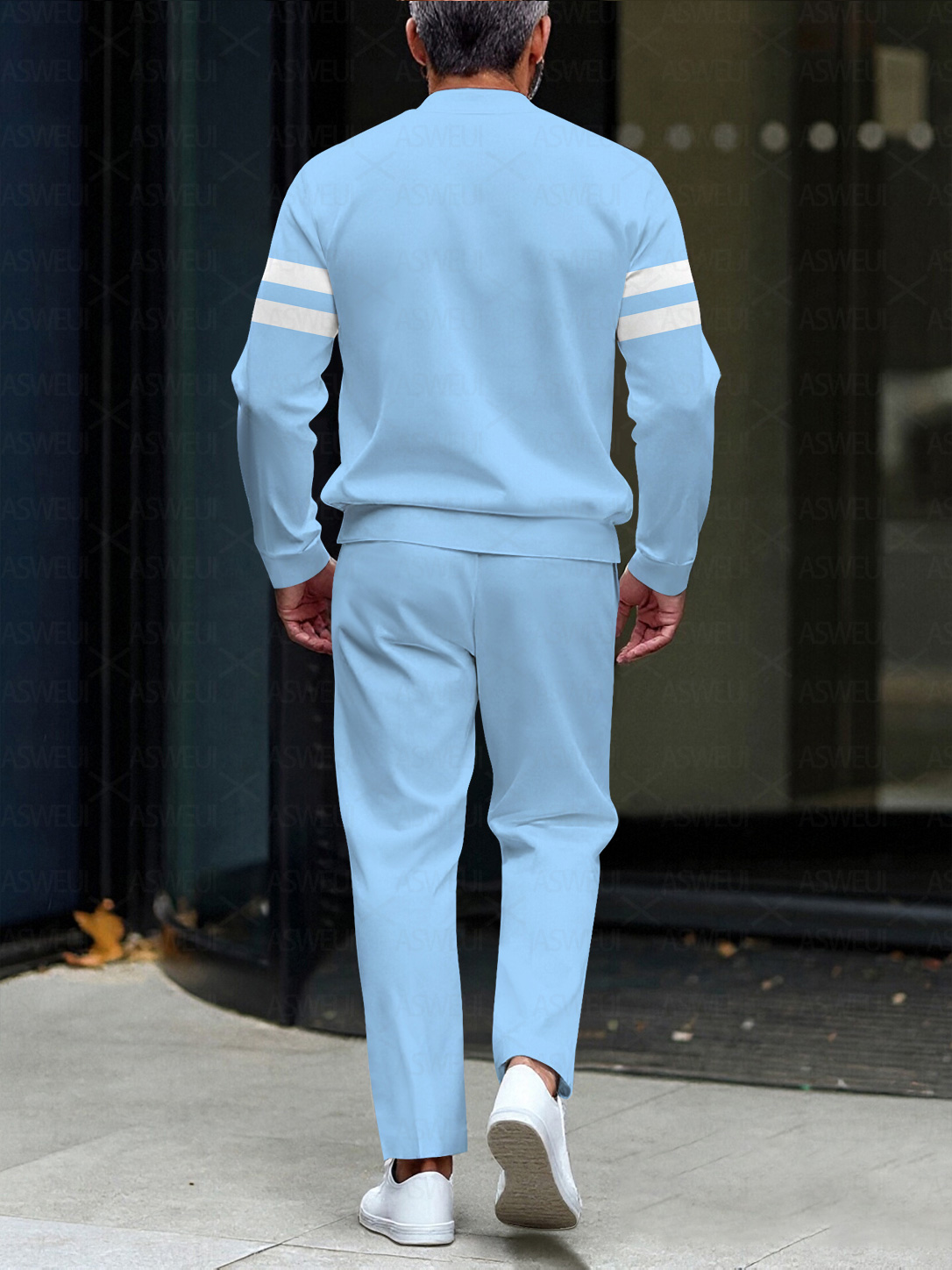 Men's fashion casual geometric print long sleeve zipper two-piece set