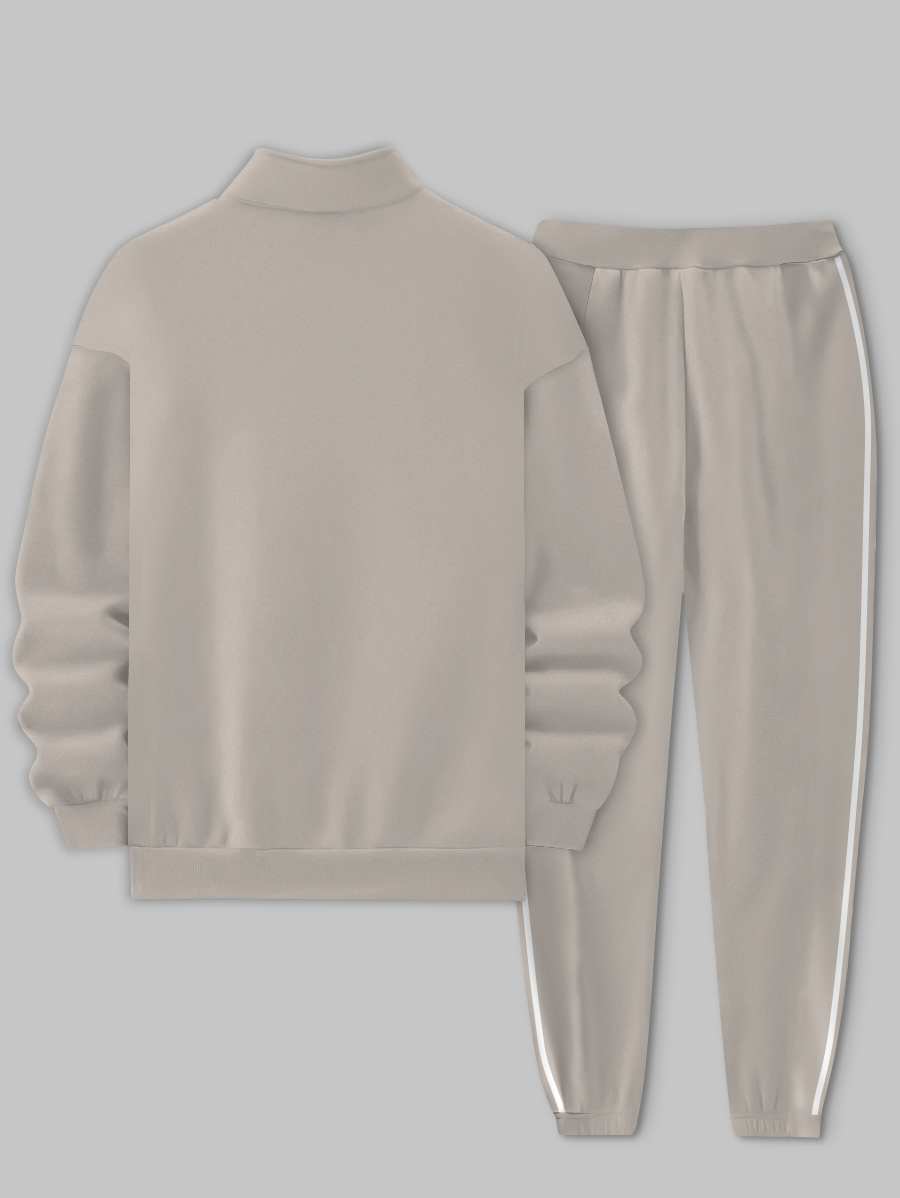 Men's fashion casual color match print long sleeve two piece set