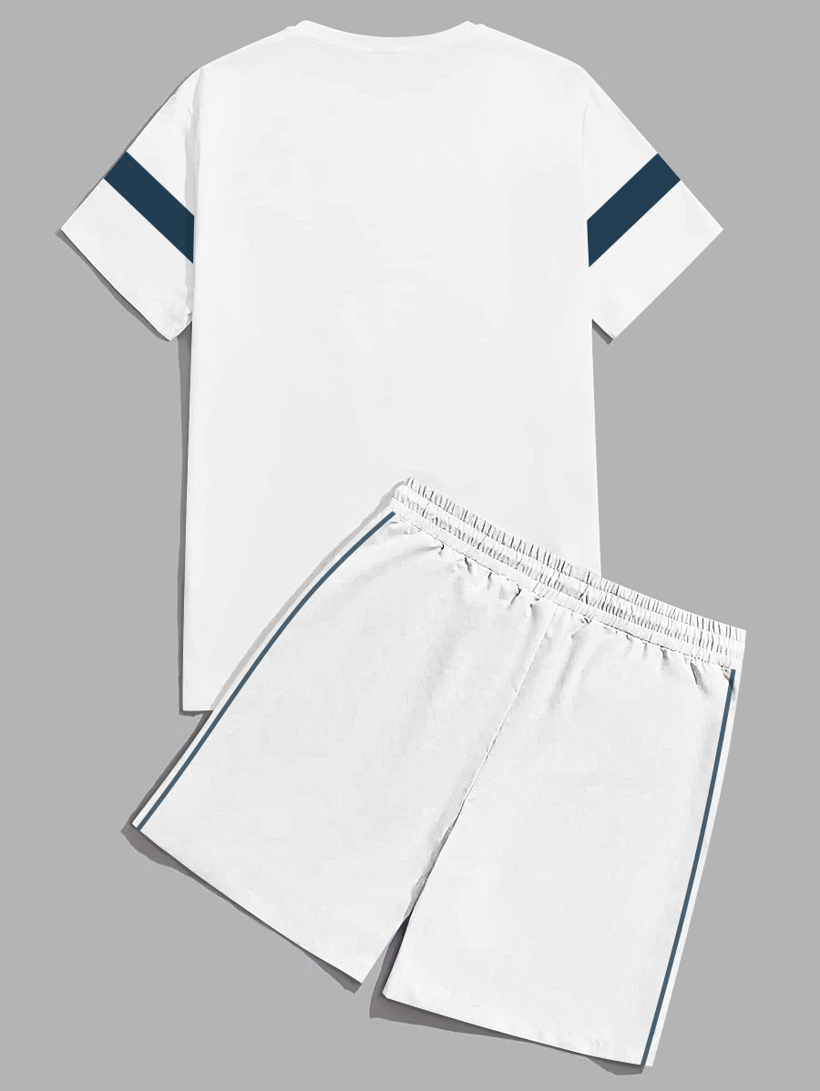 Men's fashion casual geometric print short sleeve two-piece set