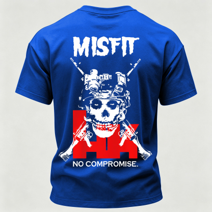 Men’s MISFIT No Compromise Tactical Skull Helmet NVG Rifle Graphic Tee Back Print T Shirt
