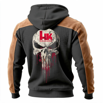 HK Skull Printed Fleece-lined Unisex Color-Blocked Hoodie