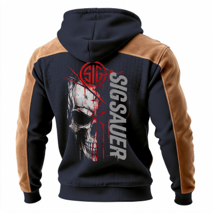 SKULL Printed Fleece-lined Unisex Color-Blocked Hoodie