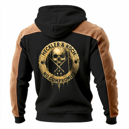 HK Skull Printed Fleece-lined Unisex Color-Blocked Hoodie