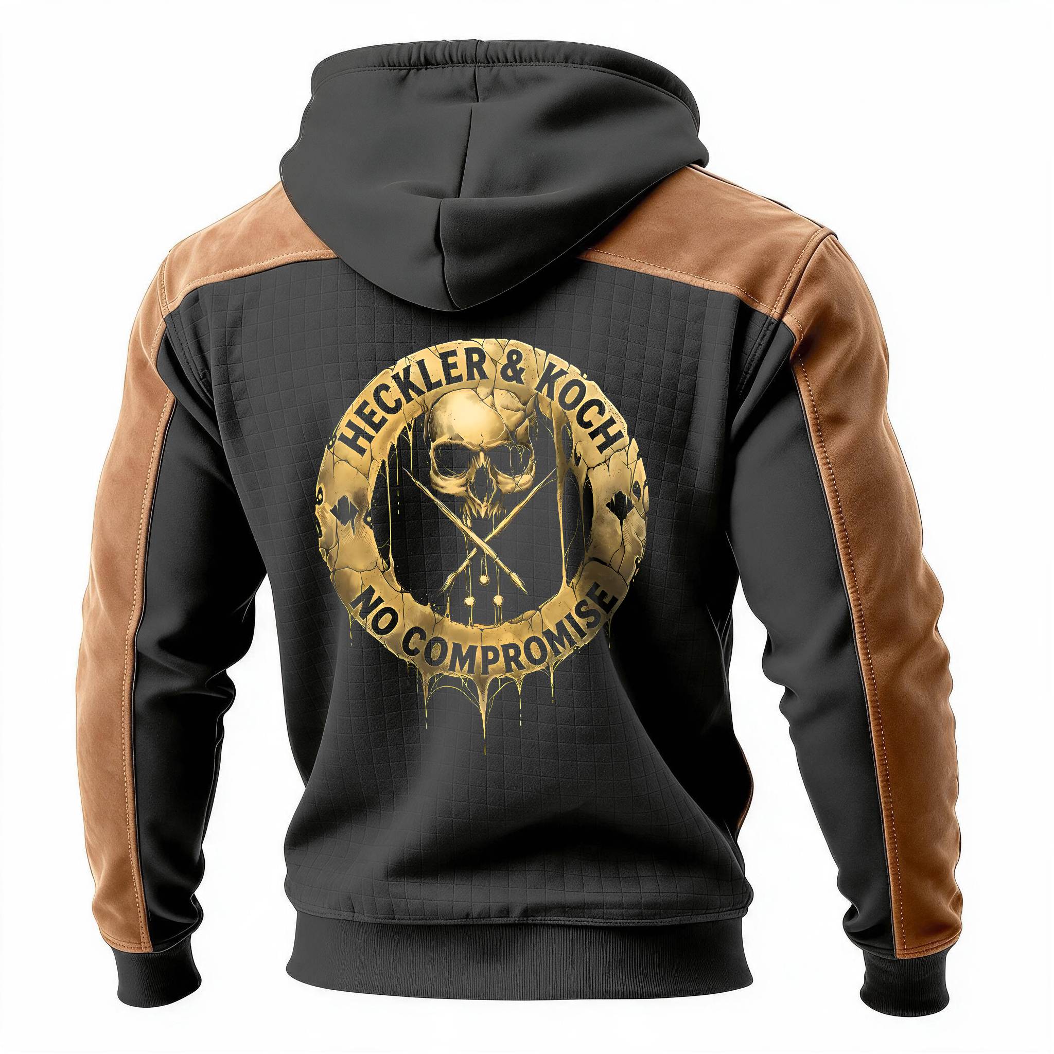 HK Skull Printed Fleece-lined Unisex Color-Blocked Hoodie