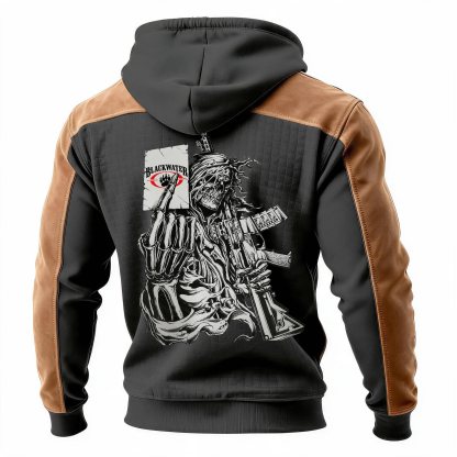 Death's Business Card Printed Fleece-lined Unisex Color-Blocked Hoodie