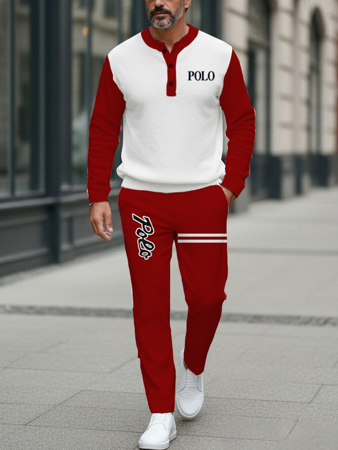 Men's fashion casual geometric print long sleeve zipper two-piece set