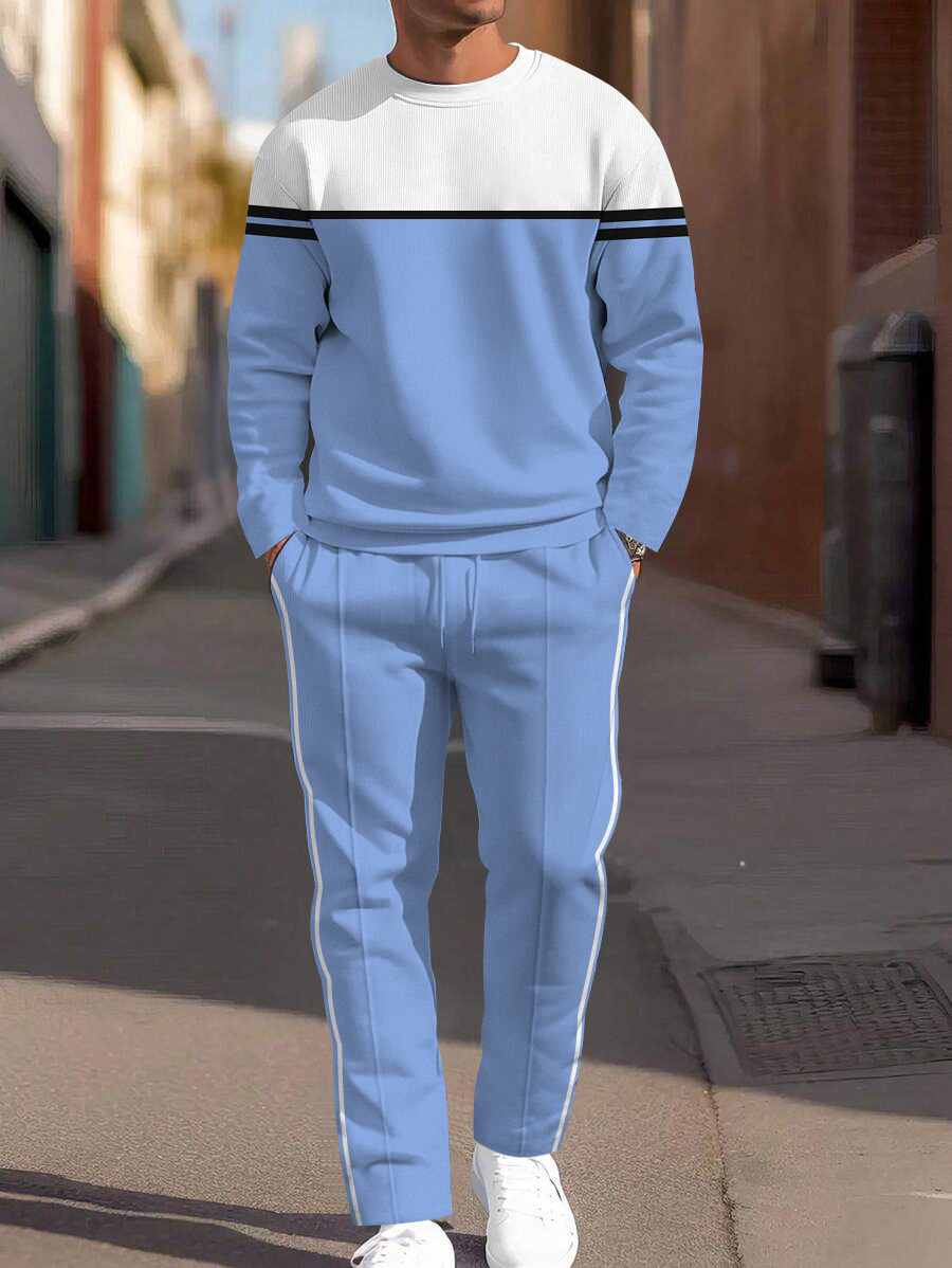 Men's fashion casual geometric printed hoodie two-piece set