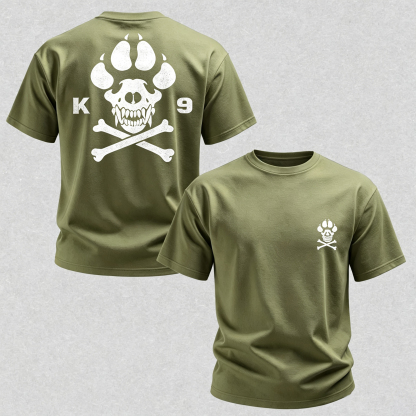 Vintage Biker K9 Dog Paw Skull Printed Men's T-Shirt