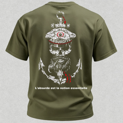 Vintage Cracked Sailor Captain Skull Anchor Print T-Shirt