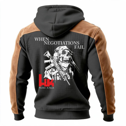 When Negotiations Fail Printed Fleece-lined Unisex Color-Blocked Hoodie