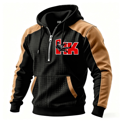[Copy]BW Skull Printed Fleece-lined Unisex Color-Blocked Hoodie