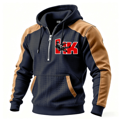 [Copy]BW Skull Printed Fleece-lined Unisex Color-Blocked Hoodie