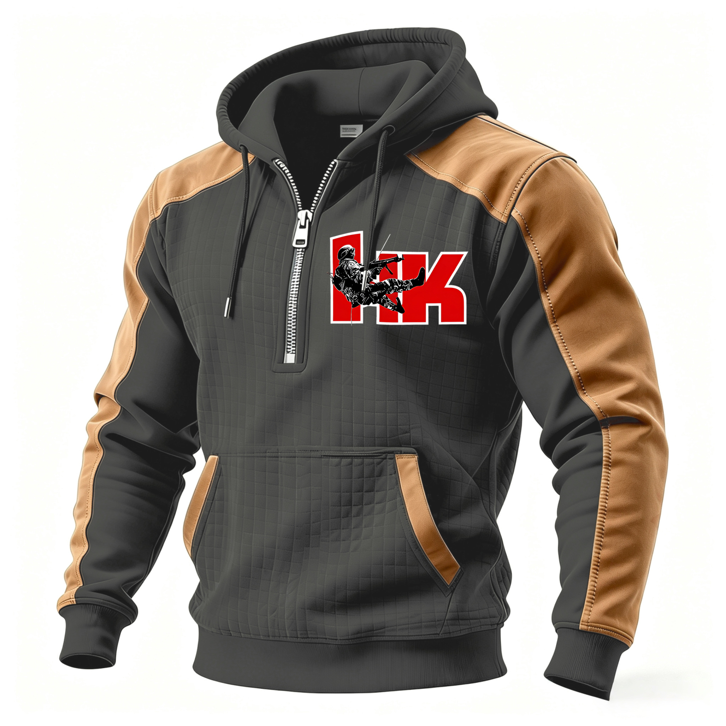 [Copy]BW Skull Printed Fleece-lined Unisex Color-Blocked Hoodie