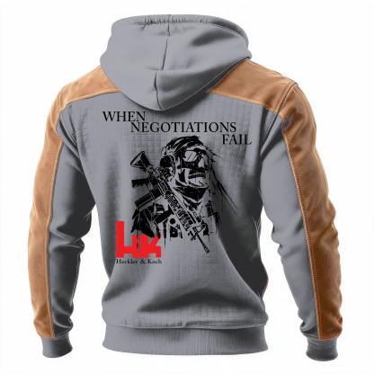 When Negotiations Fail Printed Fleece-lined Unisex Color-Blocked Hoodie