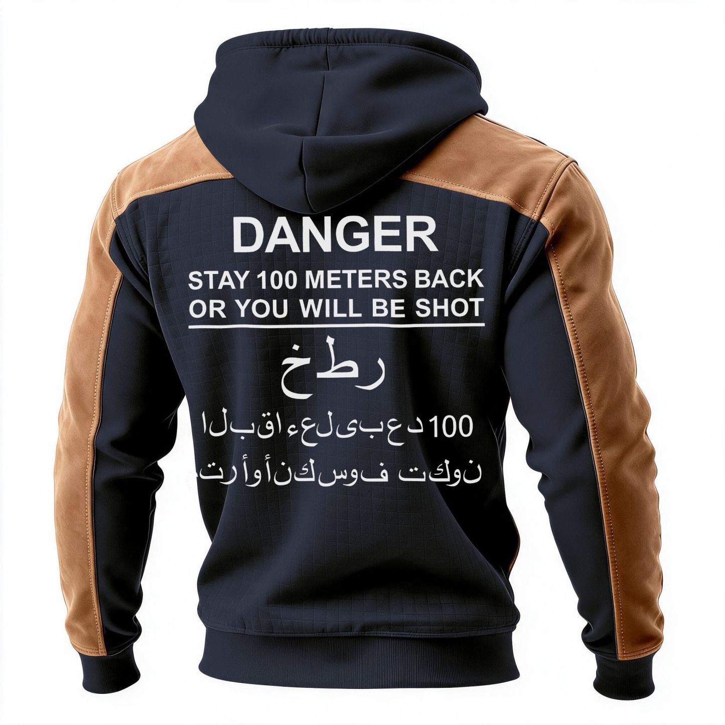 Danger stay 100 meters back or you will be shot Printed Fleece-lined Unisex Color-Blocked Hoodie