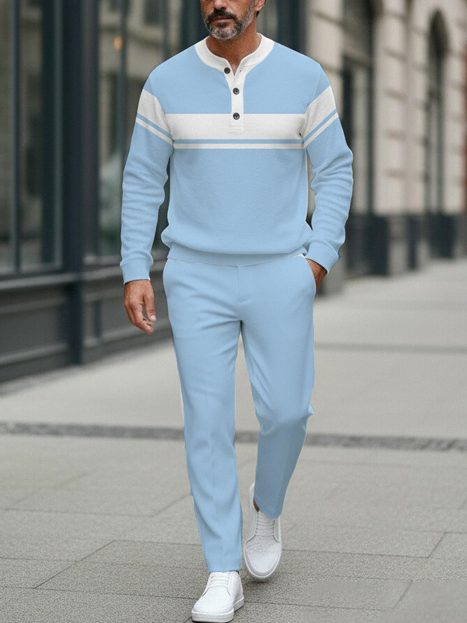 Men's fashion casual geometric print long sleeve zipper two-piece set