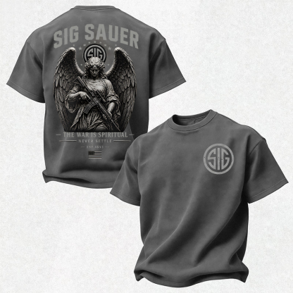 SIG The War Is Spiritual NEVER SETTLE Angel Statue Cotton Print Men's T-shirt