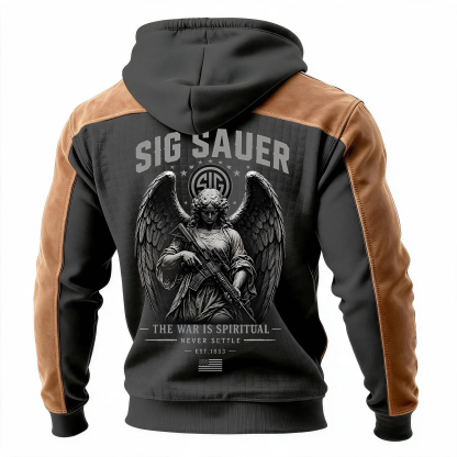 The War Is Spiritual NEVER SETTLE Angel Statue Cotton Printed Fleece-lined Unisex Color-Blocked Hoodie