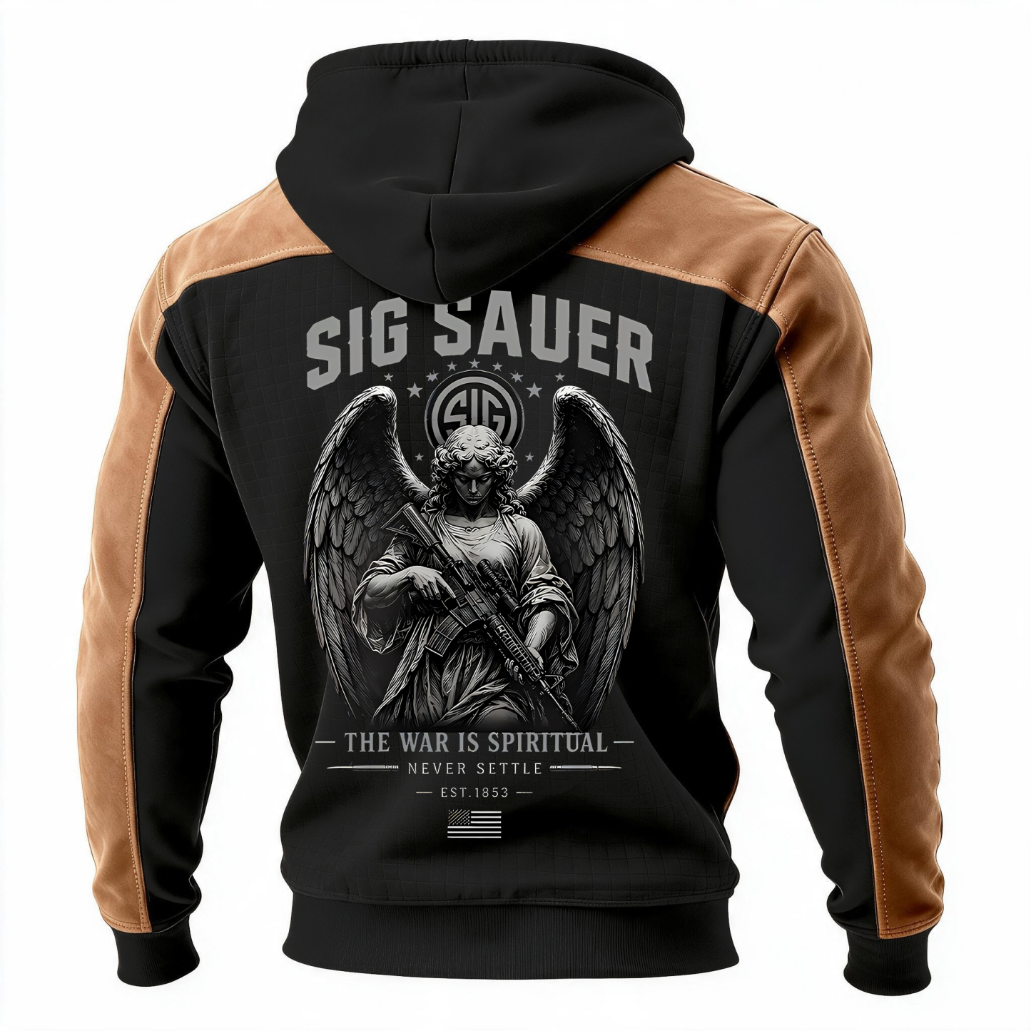 The War Is Spiritual NEVER SETTLE Angel Statue Cotton Printed Fleece-lined Unisex Color-Blocked Hoodie