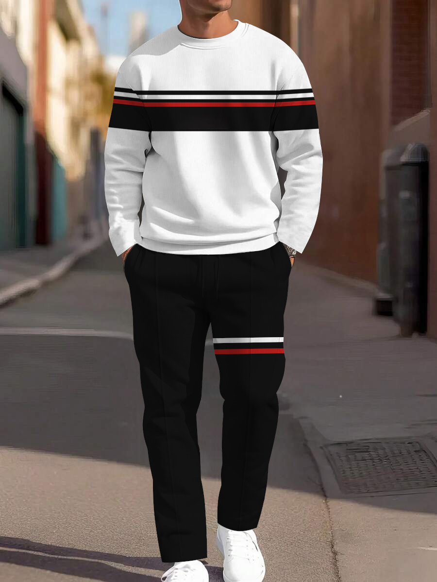 Men's fashion casual geometric printed hoodie two-piece set