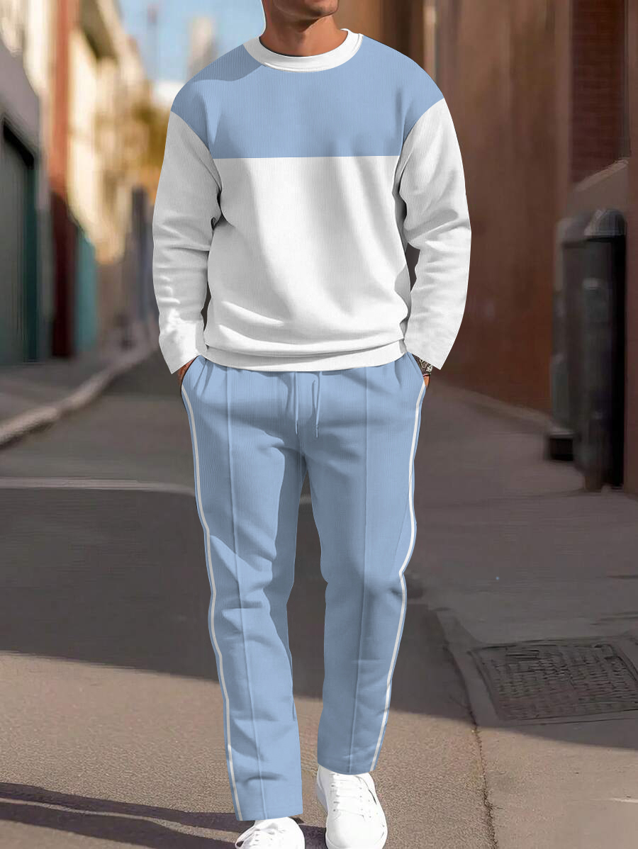 Men's fashion casual geometric printed hoodie two-piece set