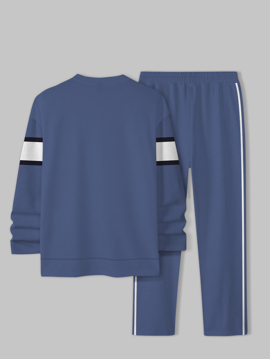 Men's fashion casual geometric printed hoodie two-piece set