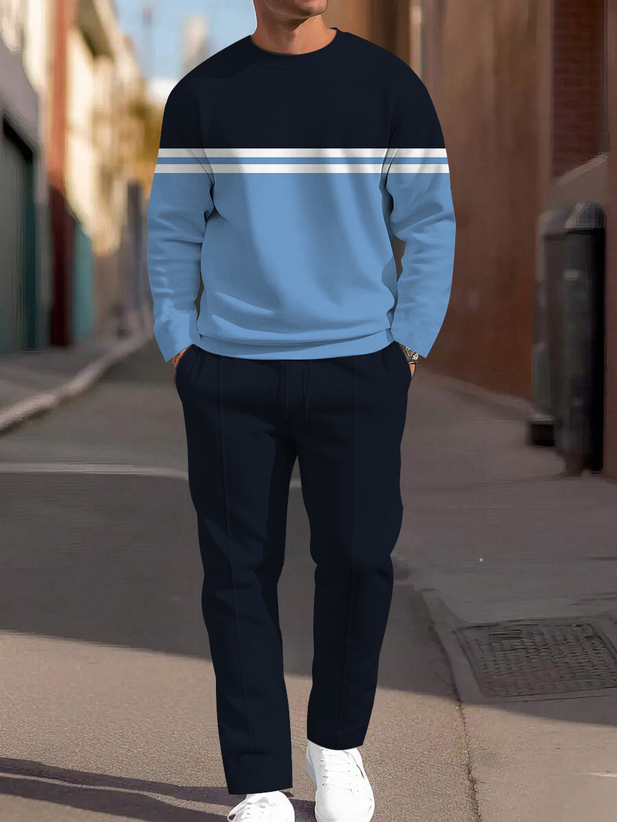 Men's fashion casual geometric printed hoodie two-piece set