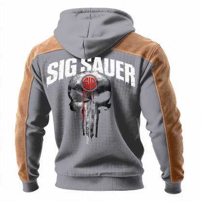 Skull Printed Fleece-lined Unisex Color-Blocked Hoodie