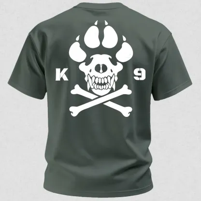 Vintage Biker K9 Dog Paw Skull Printed Men's T-Shirt