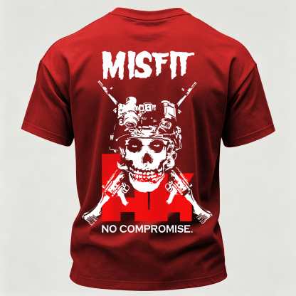 Men’s MISFIT No Compromise Tactical Skull Helmet NVG Rifle Graphic Tee Back Print T Shirt