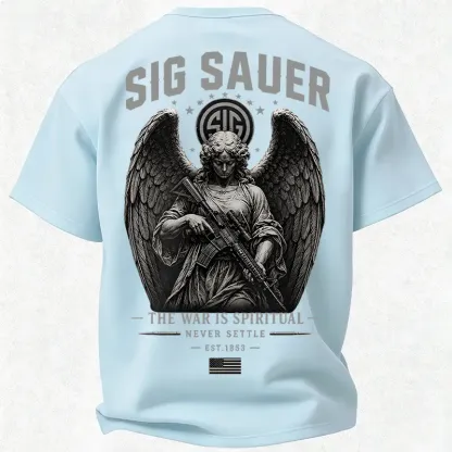 SIG The War Is Spiritual NEVER SETTLE Angel Statue Cotton Print Men's T-shirt