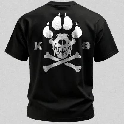 Vintage Biker K9 Dog Paw Skull Printed Men's T-Shirt