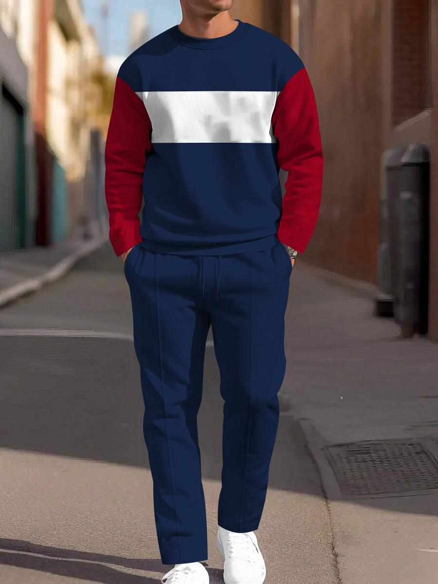 Men's fashion casual geometric printed hoodie two-piece set