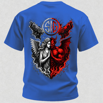 Angel and Demon Dual Pistols Men's Cotton Graphic T-Shirt Tactical Heaven and Hell Combat