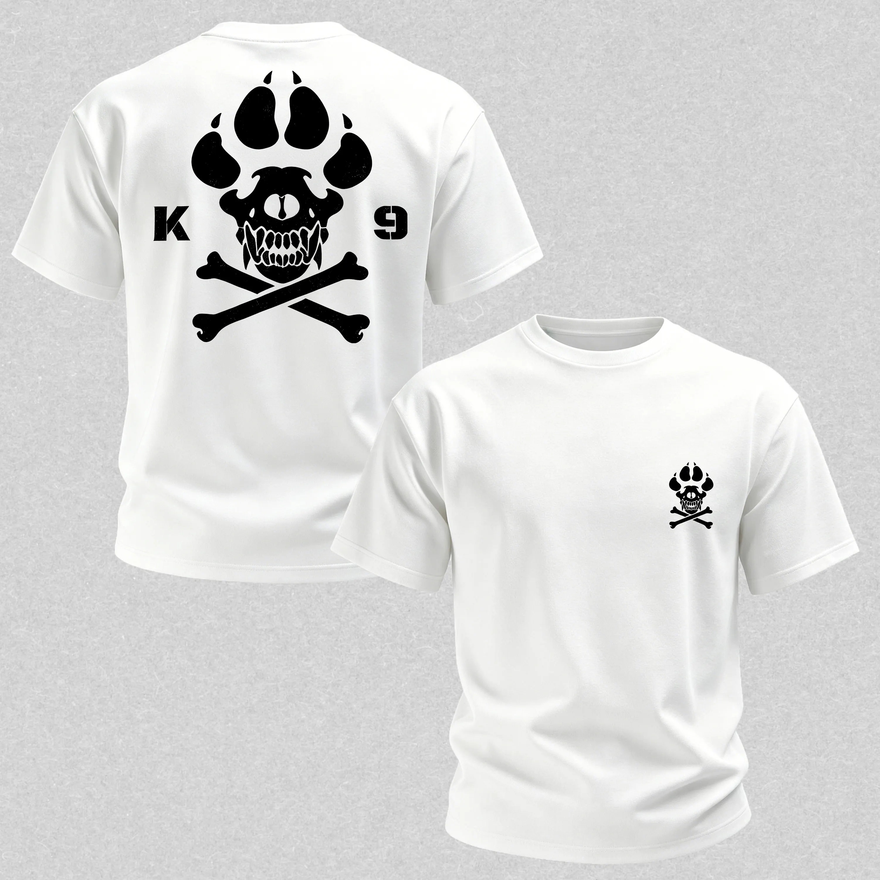 Vintage Biker K9 Dog Paw Skull Printed Men's T-Shirt