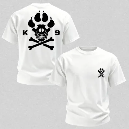 Vintage Biker K9 Dog Paw Skull Printed Men's T-Shirt