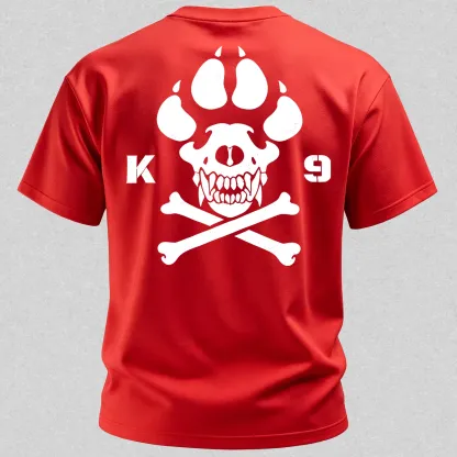 Vintage Biker K9 Dog Paw Skull Printed Men's T-Shirt
