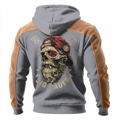 Skull Printed Fleece-lined Unisex Color-Blocked Hoodie